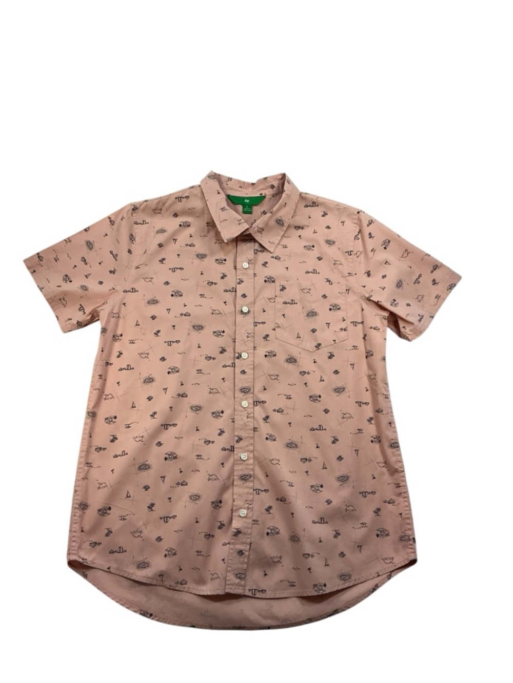 Men's Short Sleeve Button-Up Shirt in Dusty Pink with Safari Print NWOT